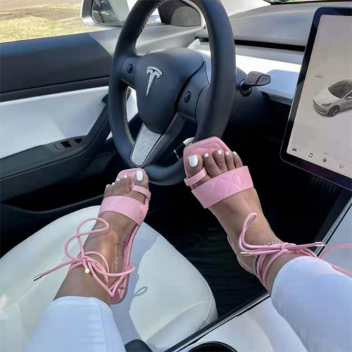 Peep Toe Lace Up Sandals