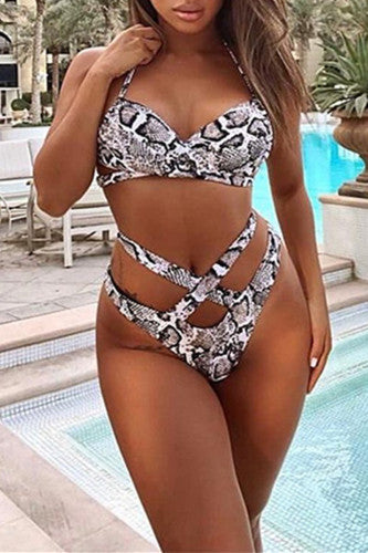 Snake Print Backless Swimsuit