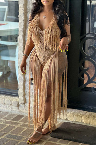 Sexy Tassel Backless Cover Up